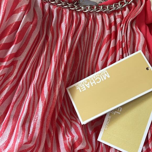 Michael Kors Zebra Pleated Chain Pink and White Halter Neck Top Size 1X - Picture 5 of 6